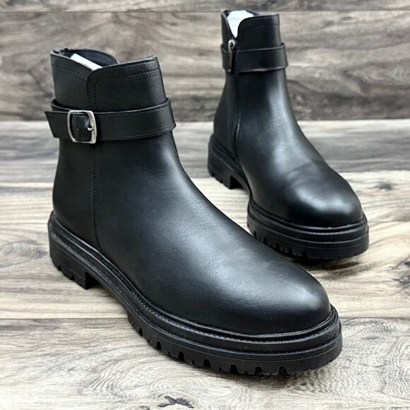 NEW Steve Madden Maezy 9M Black Leather Ankle Boots Bootie Biker - Picture 6 of 11